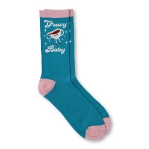Thanksgiving Gravy Baby Blue Pink Novelty Socks Women’s Size 6-12 NWT